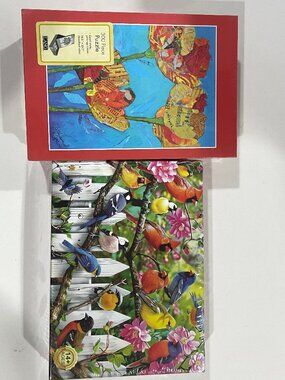 Lot of 2 NIB 300 PC Adult Jigsaw Puzzles Birds in Backyard & Orange Poppies 14+